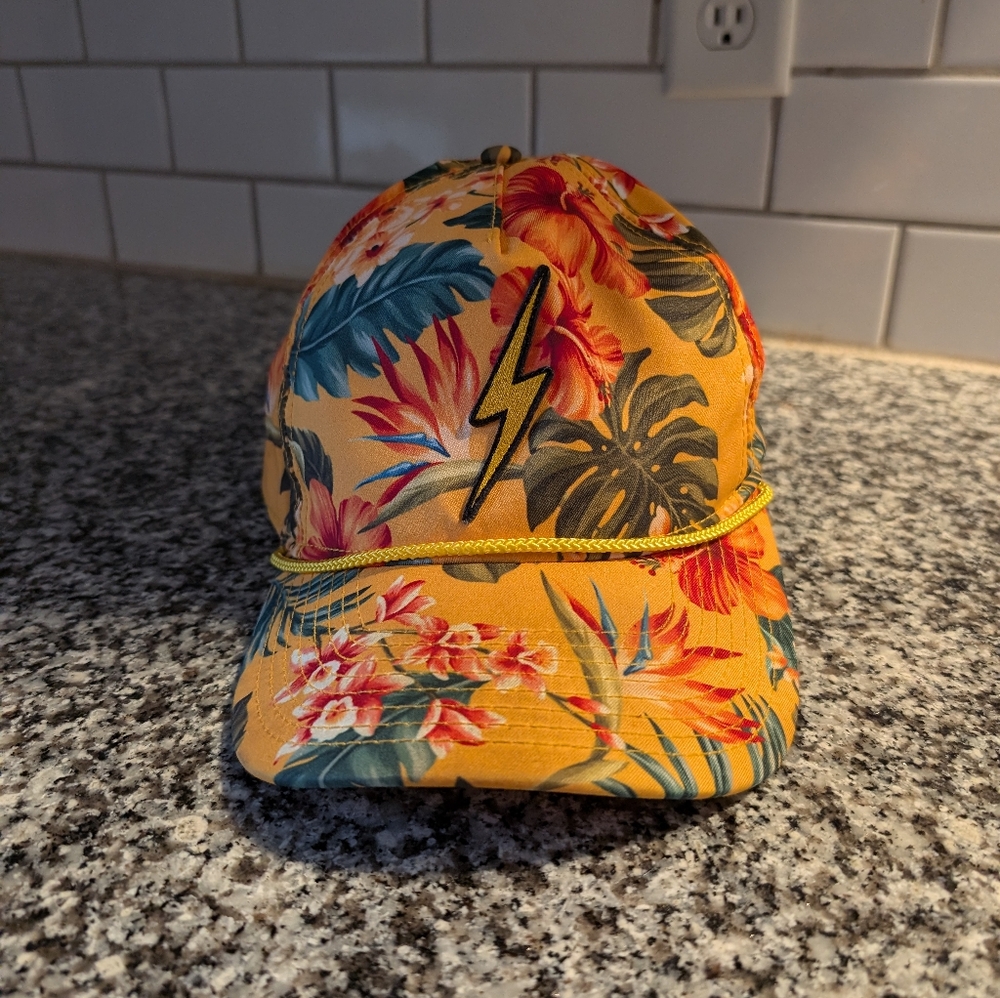 Aviator Nation Yellow Floral Lightning Bolt Rope-Trim Cap